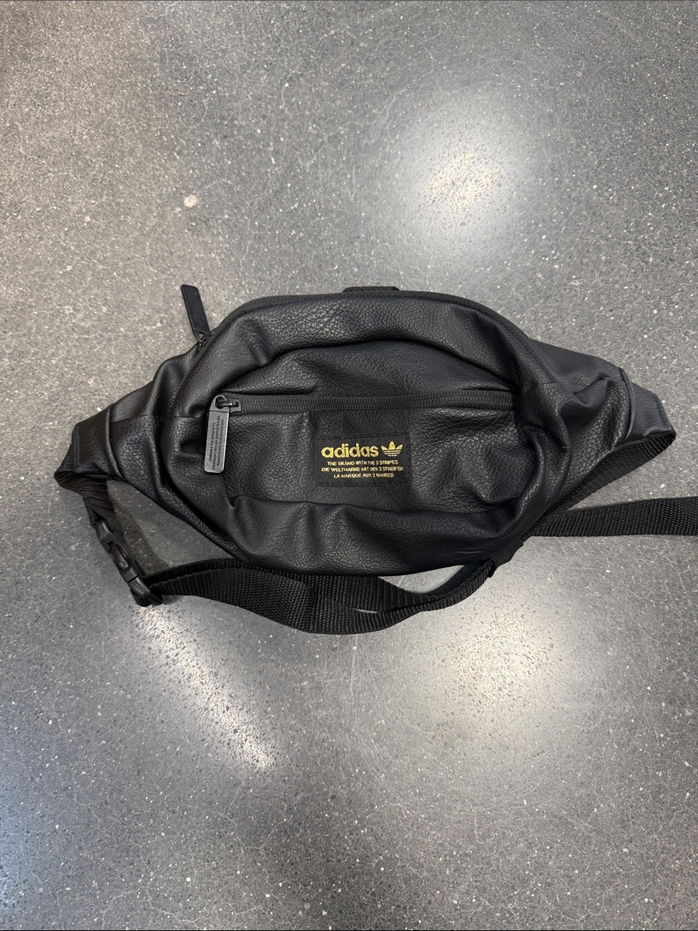 adidas Black Faux-Leather Waist Pack with Gold Logo